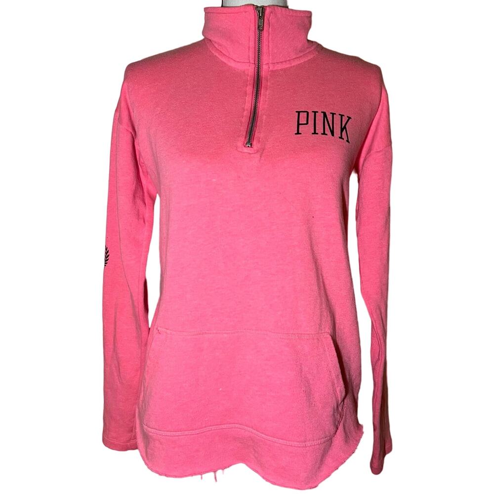 Hot Pink Victoria's Secret PINK Quarter Zip Pullover Sweatshirt Size XS - Picture 2 of 11